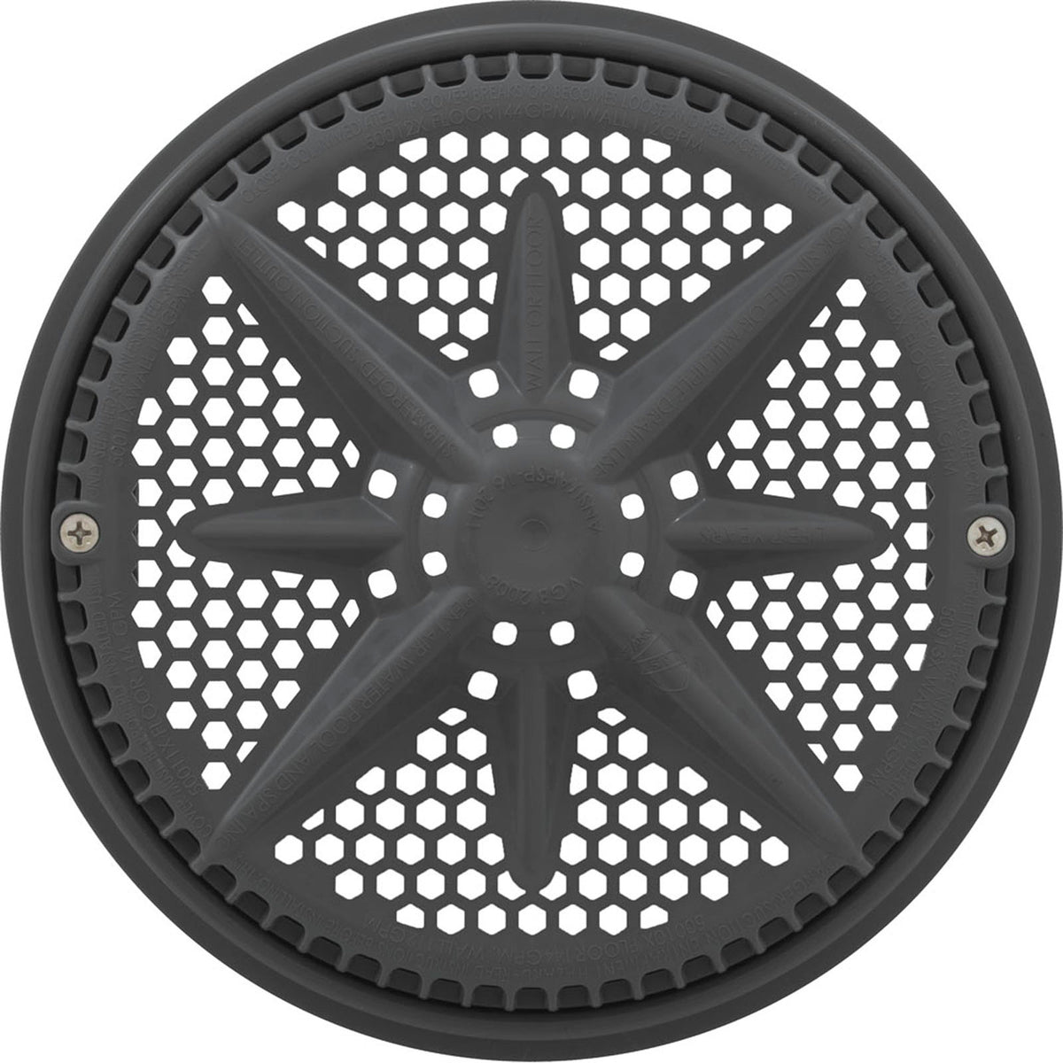 Main Drain Grate, PentairStarGuard, 8", 112gpm, Dark Gry, Lg Ring