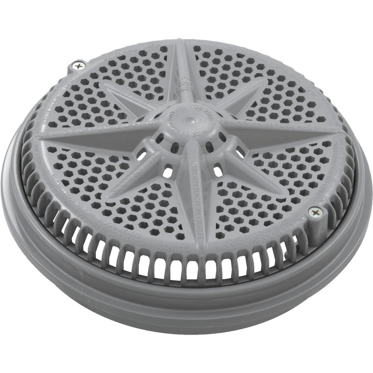 Main Drain Grate, PentairStarGuard, 8", 112gpm, Gray, Long Ring