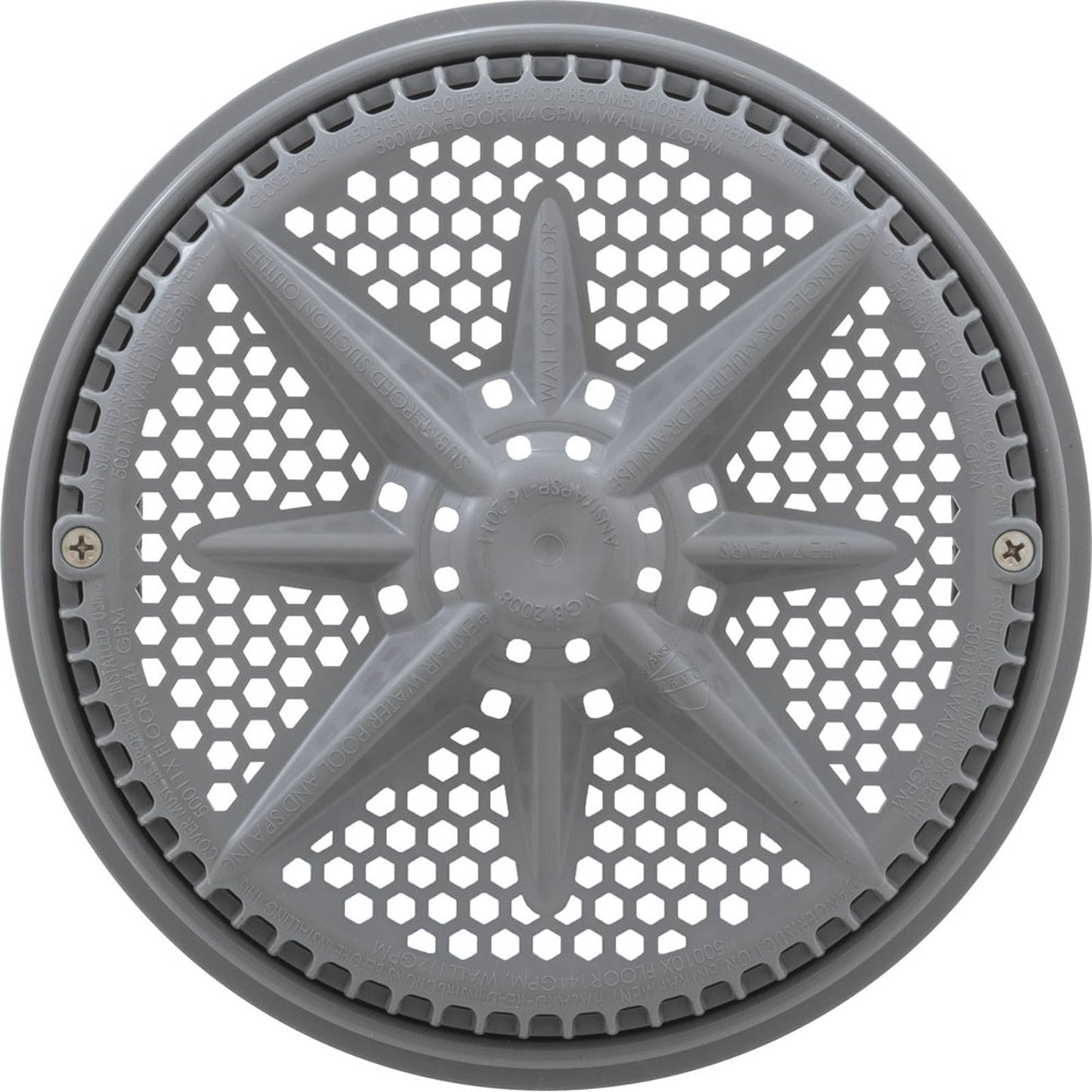 Main Drain Grate, PentairStarGuard, 8", 112gpm, Gray, Long Ring