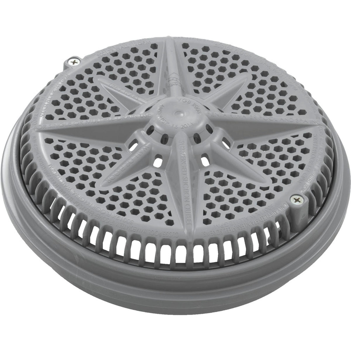 Main Drain Grate, Pent StarGuard, 8", 112gpm, Gray, qty 2, Lg Ring