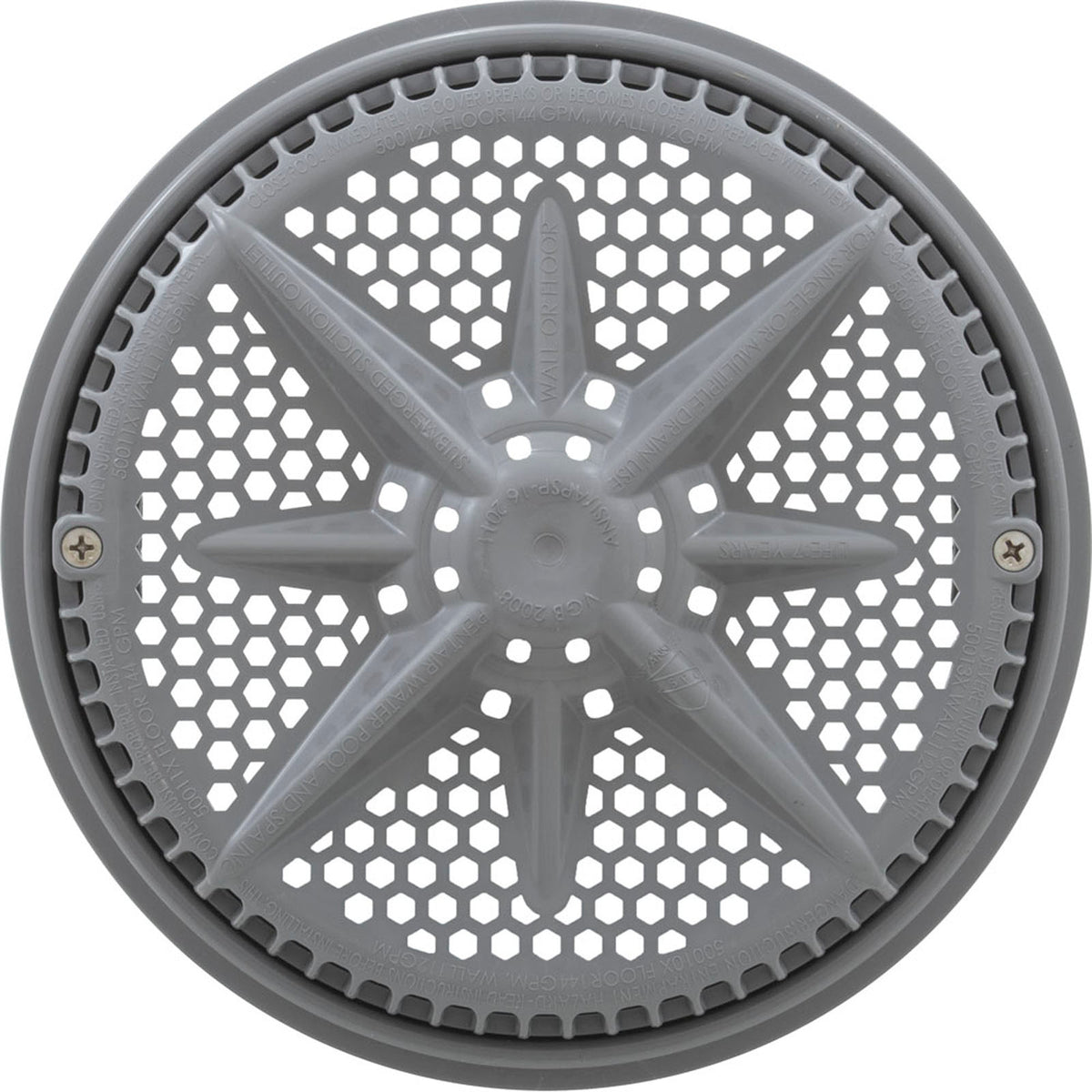 Main Drain Grate, Pent StarGuard, 8", 112gpm, Gray, qty 2, Lg Ring