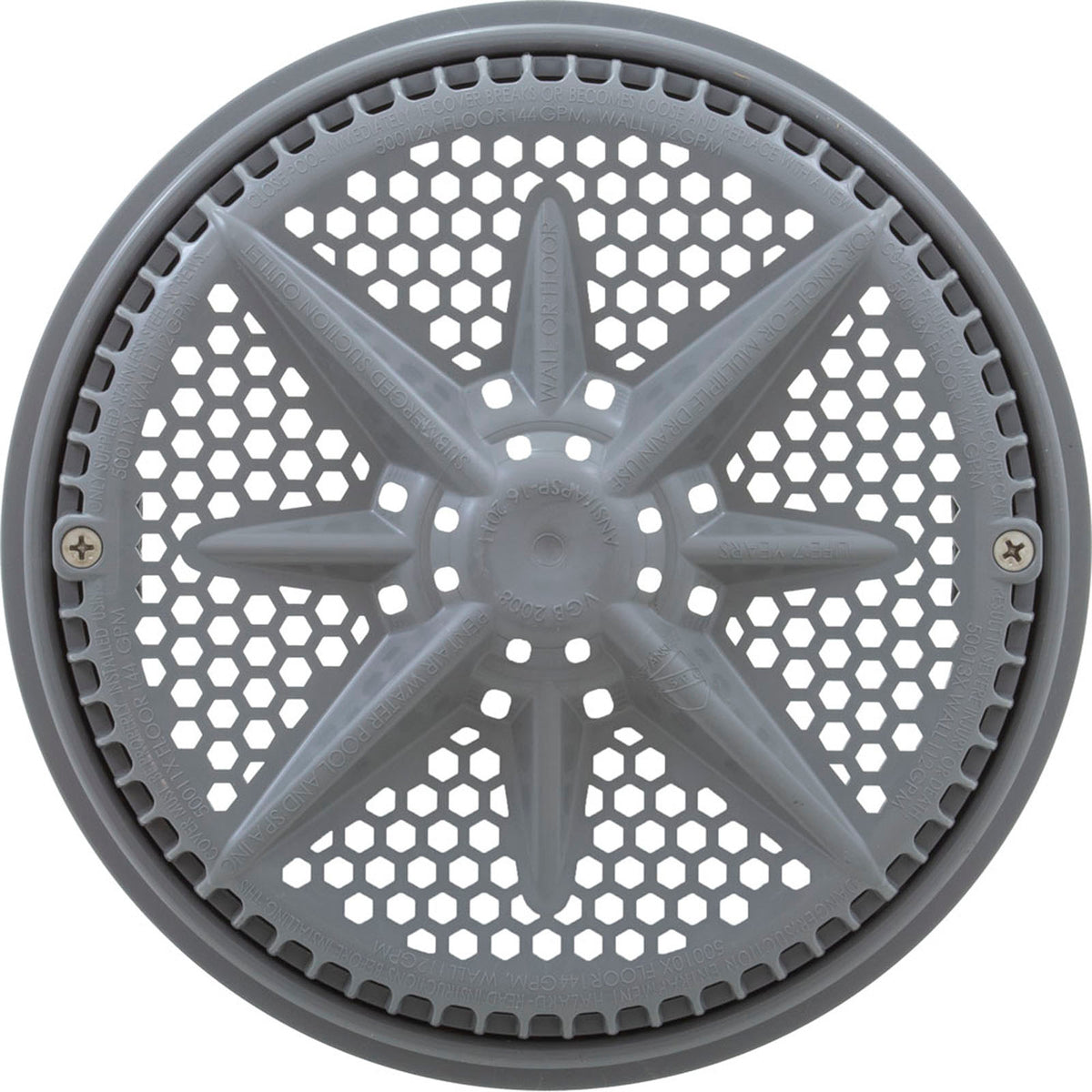 Main Drain Grate, PentStarGuard, 8", 112gpm, Gry, qty 2, Shrt Ring