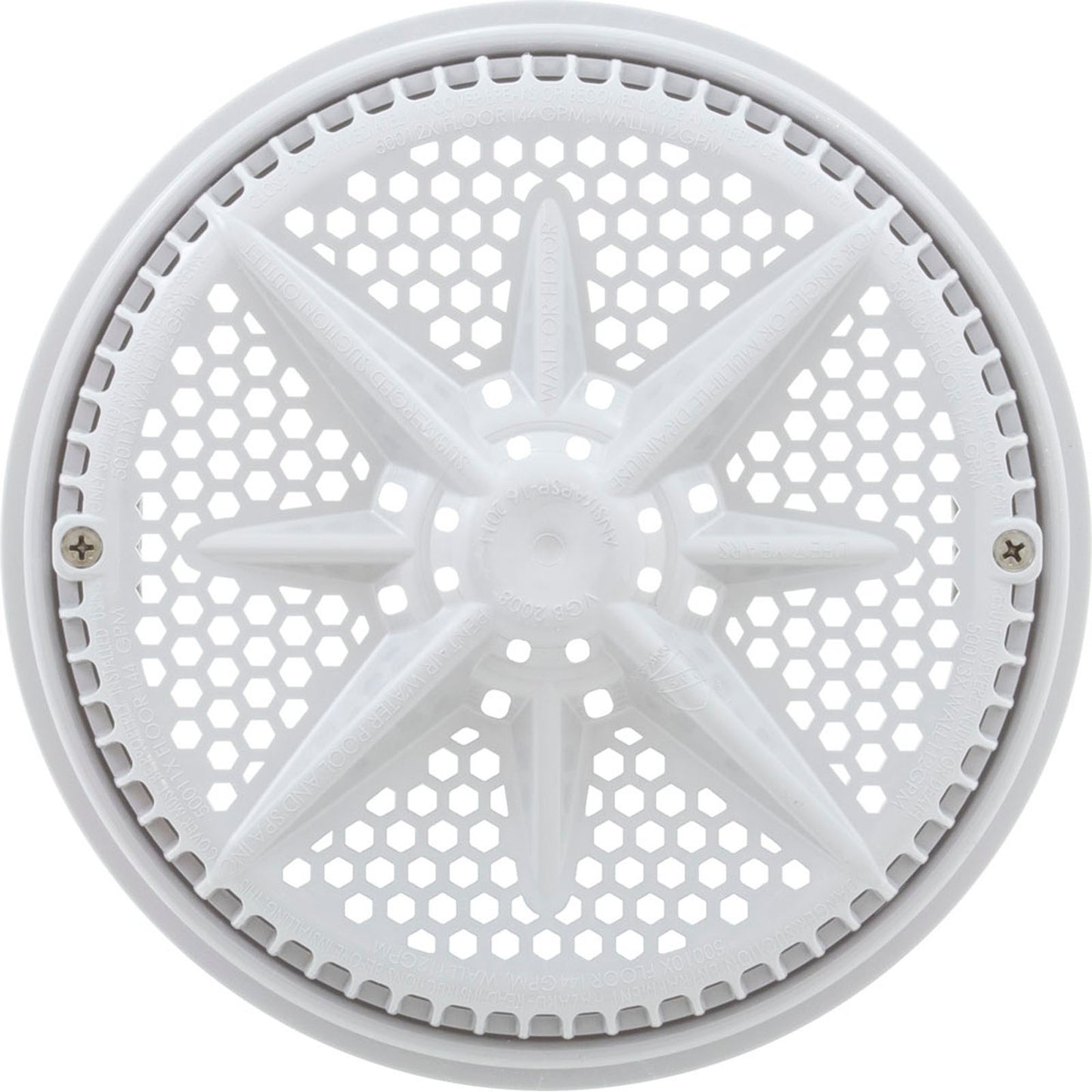 Main Drain Grate, Pent StarGuard, 8", 112gpm, Wht, qty 2, Shrt Rin