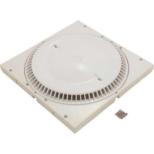 Main Drain Grate, Afras, 12" x 12" Square, w/ SS Screws, White