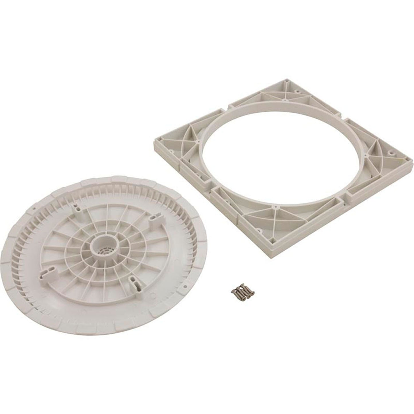 Main Drain Grate, Afras, 12" x 12" Square, w/ SS Screws, White