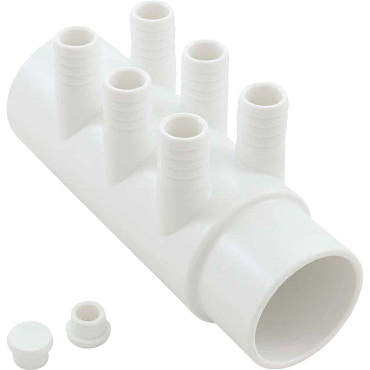 Manifold, 3/4"b, 6 port, Flow Thru, 2"s x 2"spg, w/2 plugs