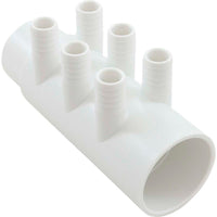 Manifold, 3/4"b, 6 port, Flow Thru, 2"s x 2"spg, w/2 plugs