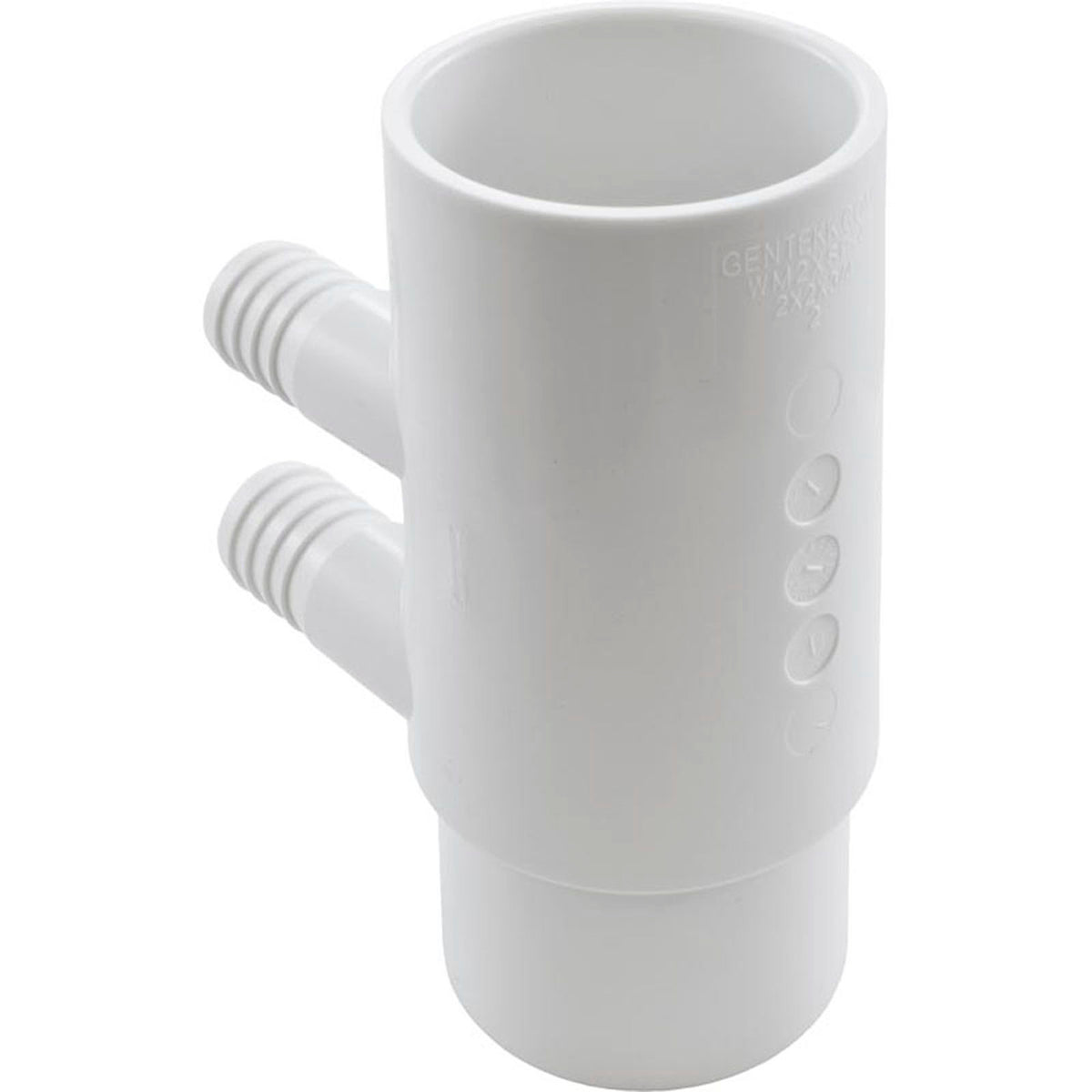 Manifold, 3/4" Barb, 4 port, Flow Thru, 2" Slip x 2" Spigot