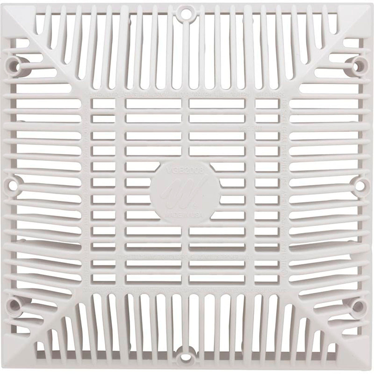 Main Drain Grate, Waterway 9" x 9" Square, White