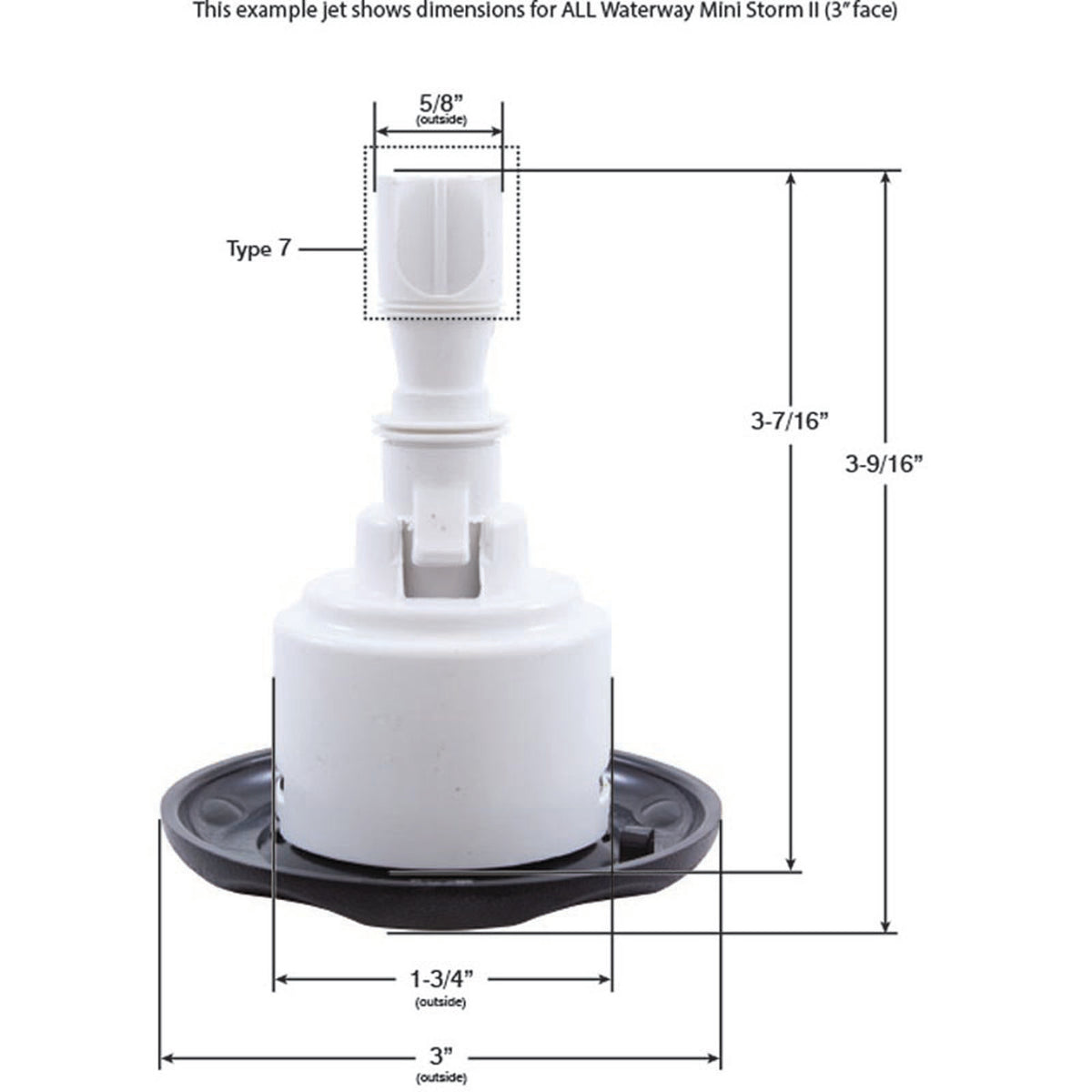 Waterway Plastics-Jet Intl, WW Mini Storm, 3"fd, Twin Roto, Txt Scal, Blk