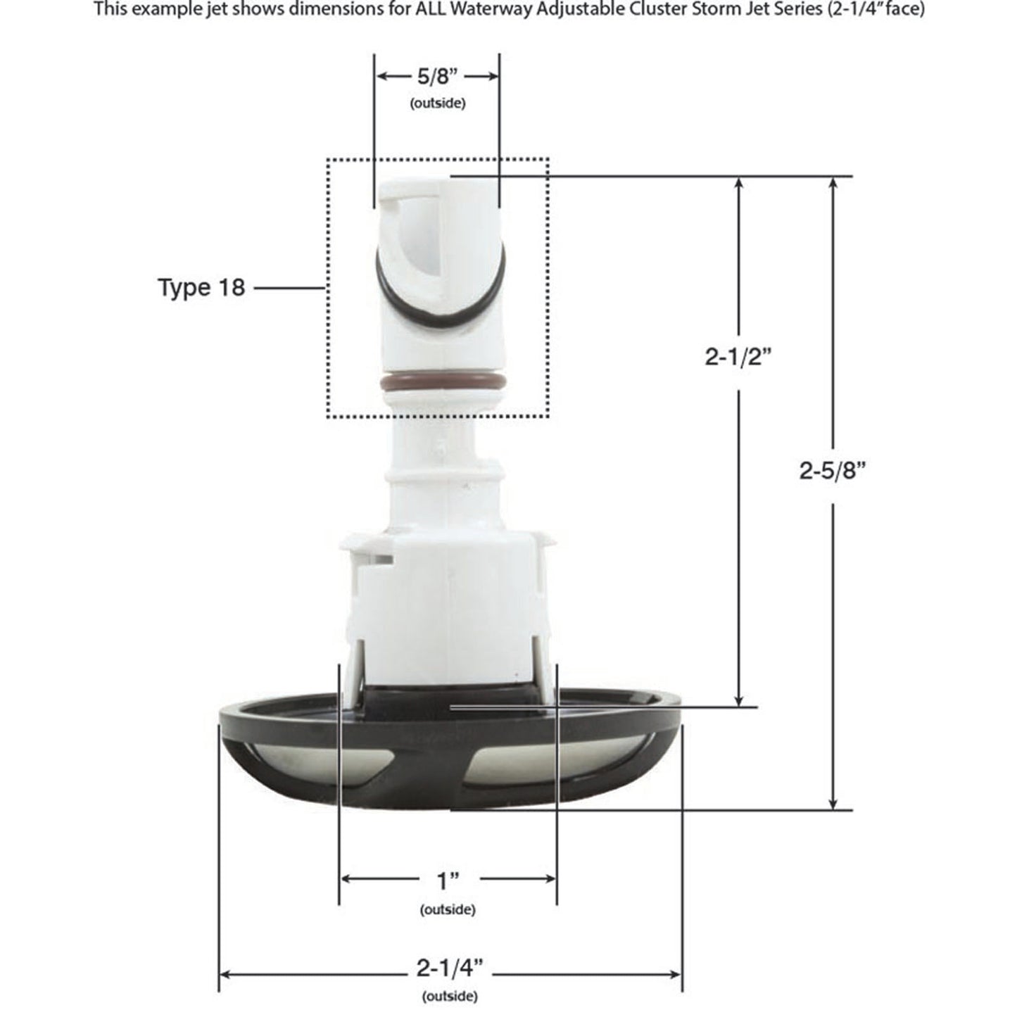 Jet Intl, WW Cluster Storm, remolino, 2-1/4" fd, dir, SS/Blk