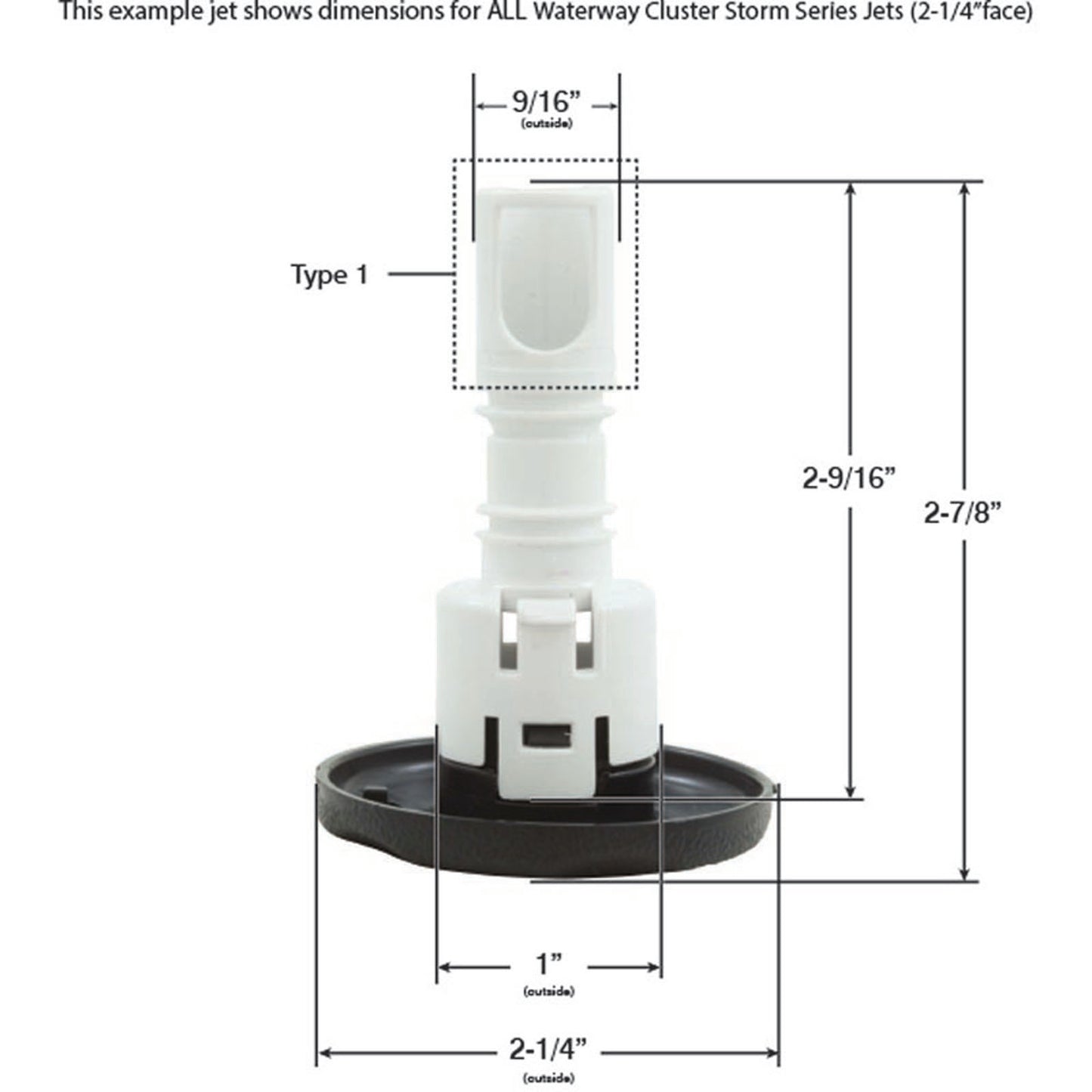 Jet Intl, WW Cluster Storm, 2-1/4" fd, bimotor fijo, escala de texto, negro
