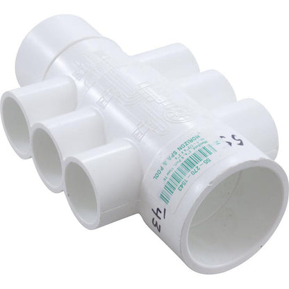 Colector, 1", 6 puertos, flujo continuo, 1-1/2"/2" spg x 2"