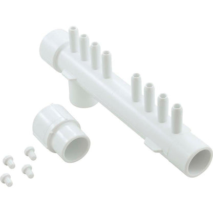Manifold, Tee, 1"s x 1"spg x 1"s, (8) 3/8"sb, w/ plugs