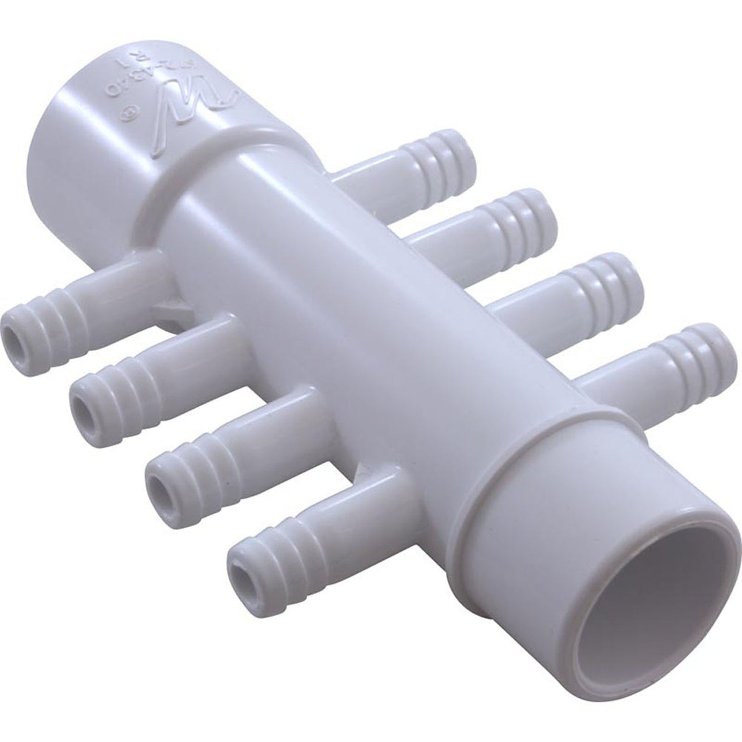 Manifold, 3/8" Barb, 8 Port, Flow Thru, 1" Slip x 1" Spigot