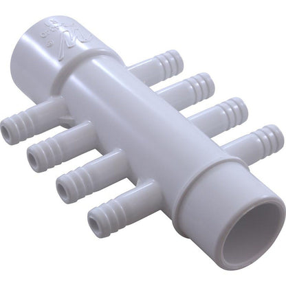 Manifold, 3/8" Barb, 8 Port, Flow Thru, 1" Slip x 1" Spigot