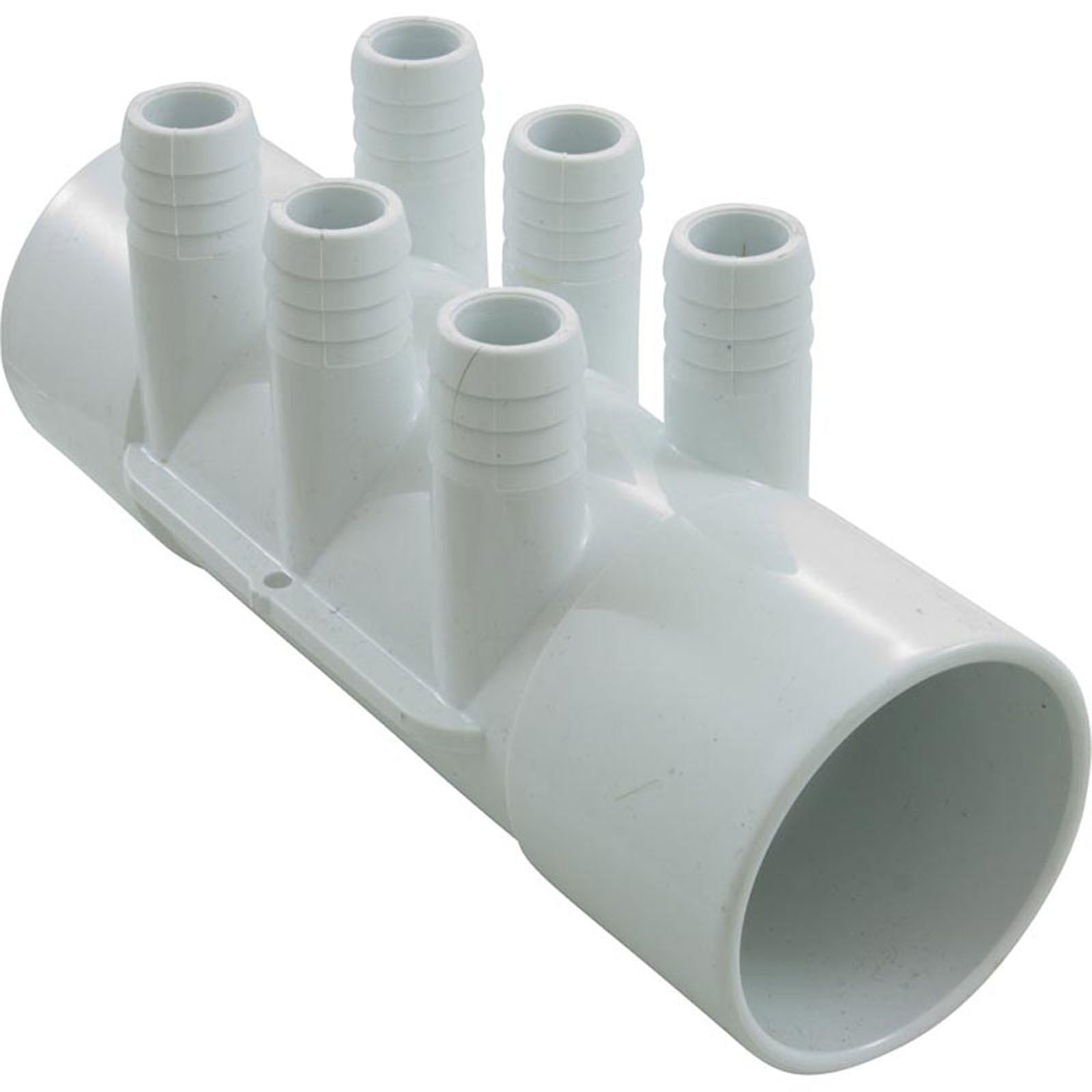 Manifold, 3/4" Barb, 6 Port, Flow Thru, 2" Slip x 2" Slip