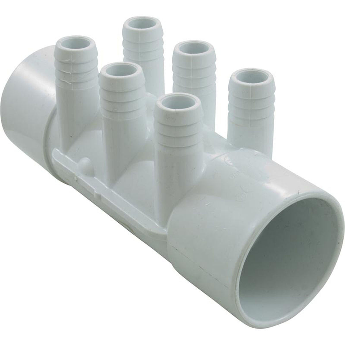 Manifold, 3/4" Barb, 6 Port, Flow Thru, 2" Slip x 2" Slip