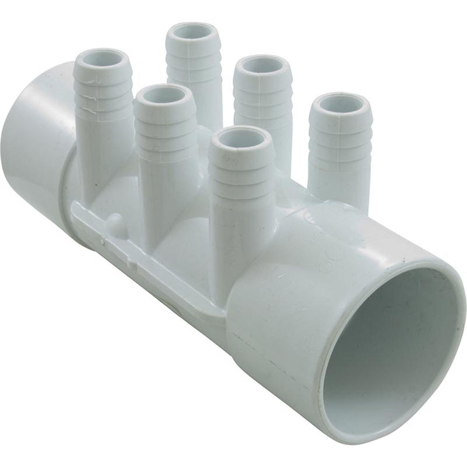 Manifold, 3/4" Barb, 6 Port, Flow Thru, 2" Slip x 2" Slip