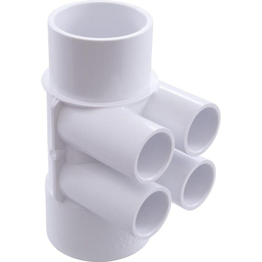 Manifold, 3/4" Slip, 4 Port, Flow Thru, 2" Slip x 2" Spigot