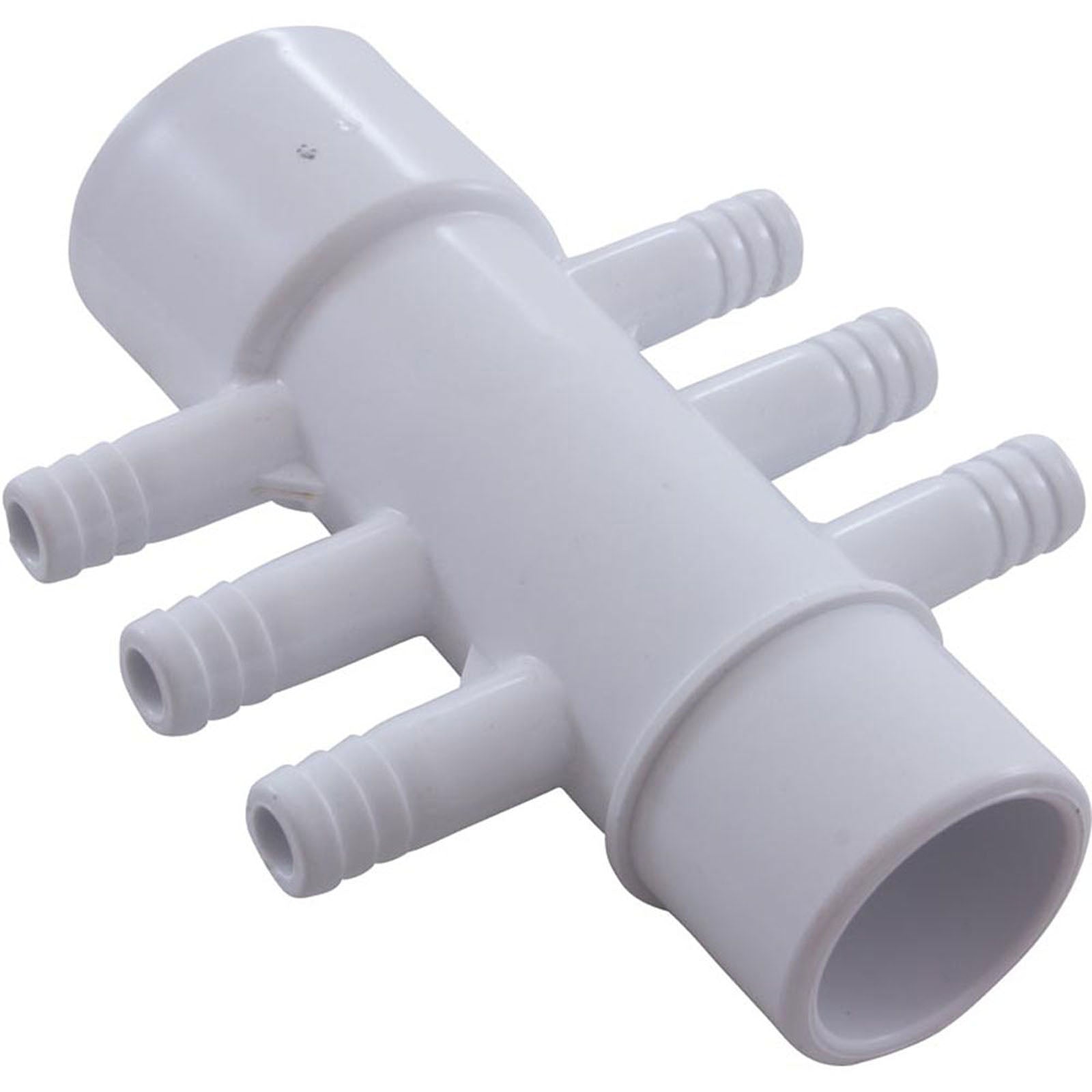 Manifold, 3/8" Barb, 6 Port, Flow Thru, 1" Slip x 1" Spigot