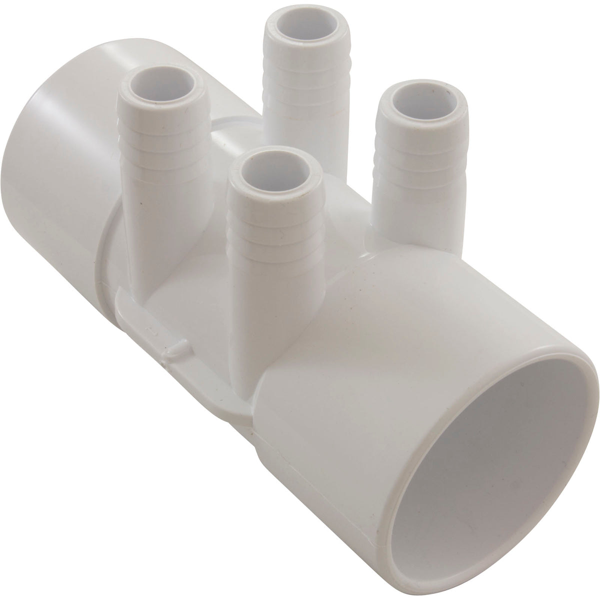 Manifold, 3/4" Barb, 4 Port, Flow Thru, 2" Slip x 2" Slip