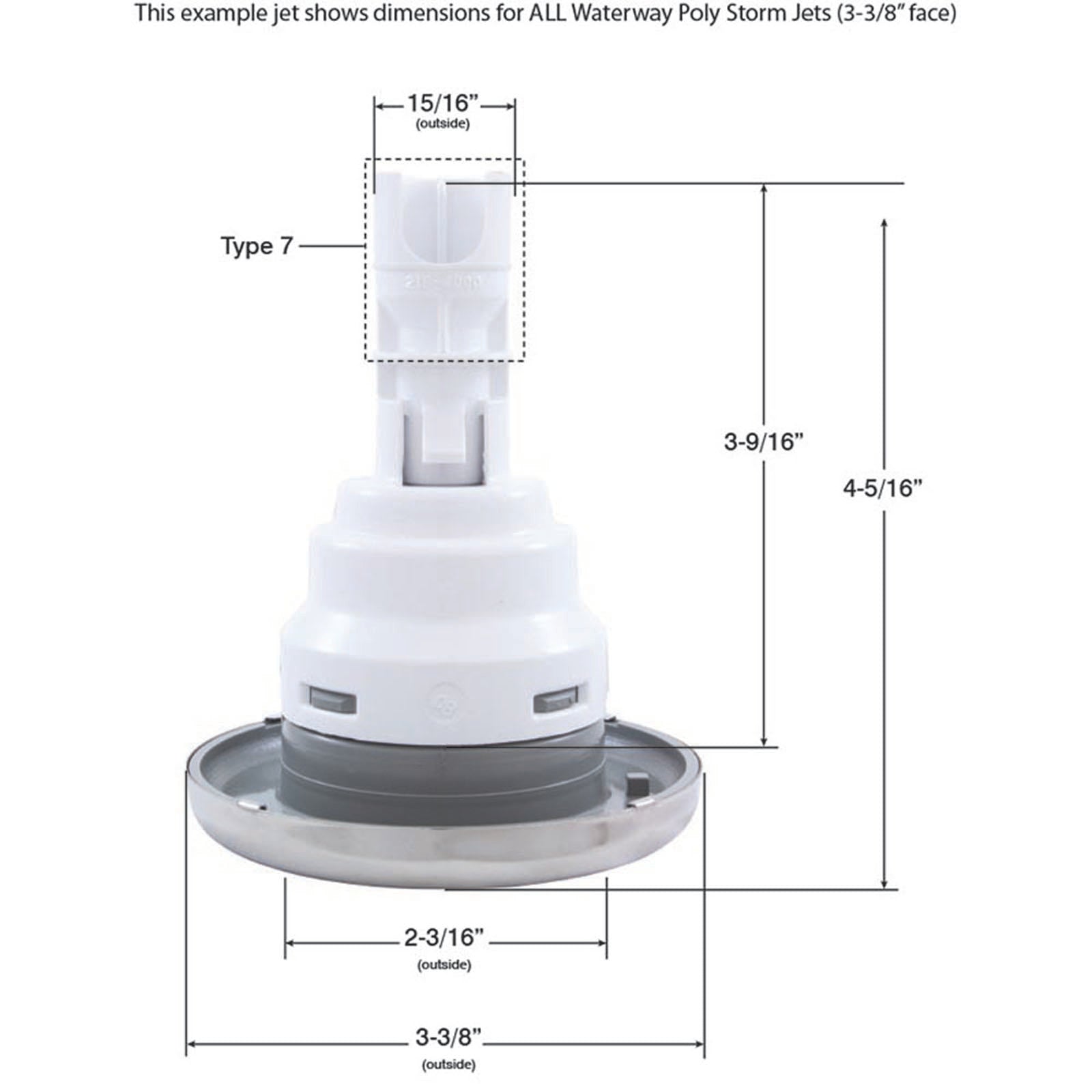 Jet Intl, WW Poly Storm, 3-3/8"fd, Massage, Smth, SS/Gry
