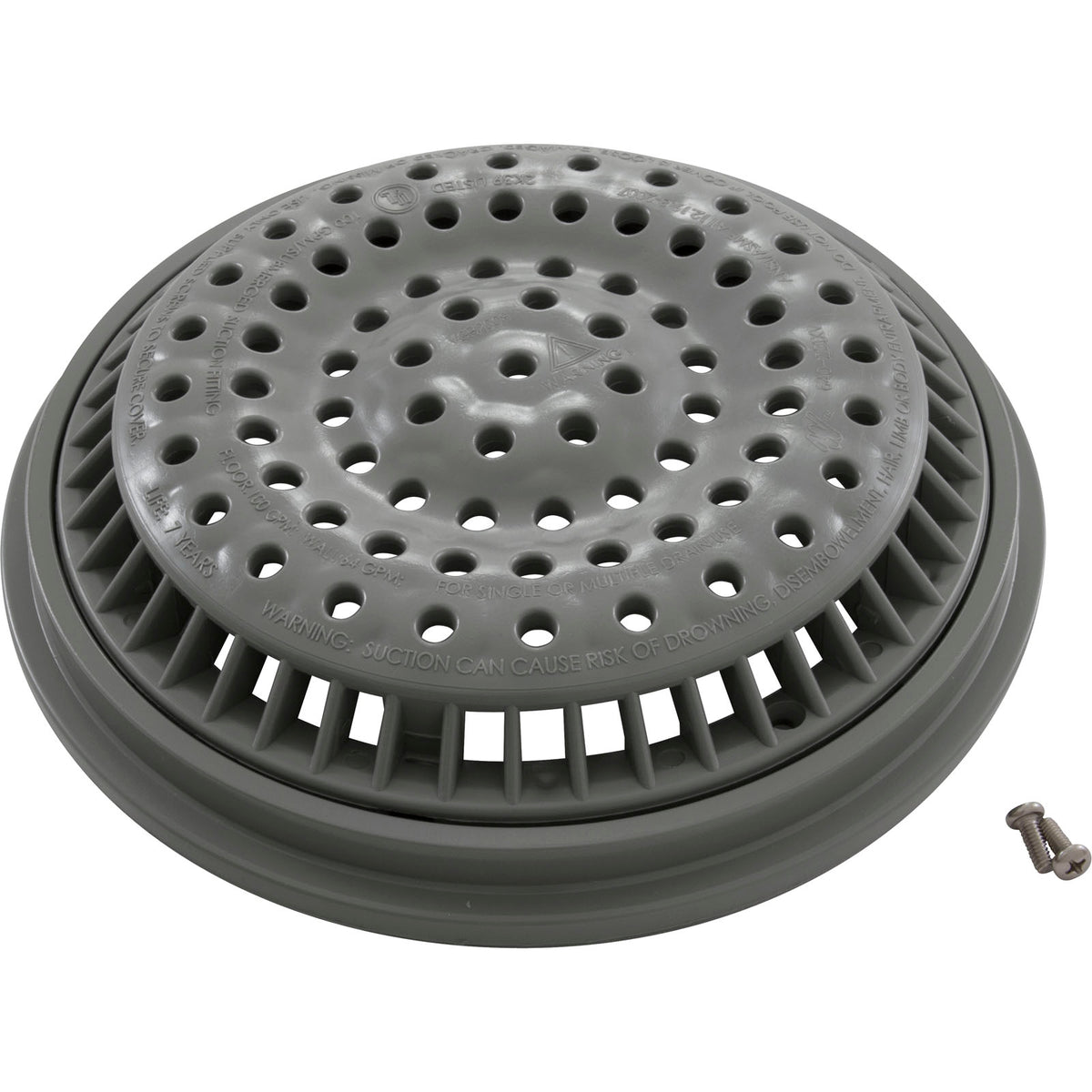 Main Drain Grate, WW Anti Vortex, 8" Rnd, w/Collar, Gray