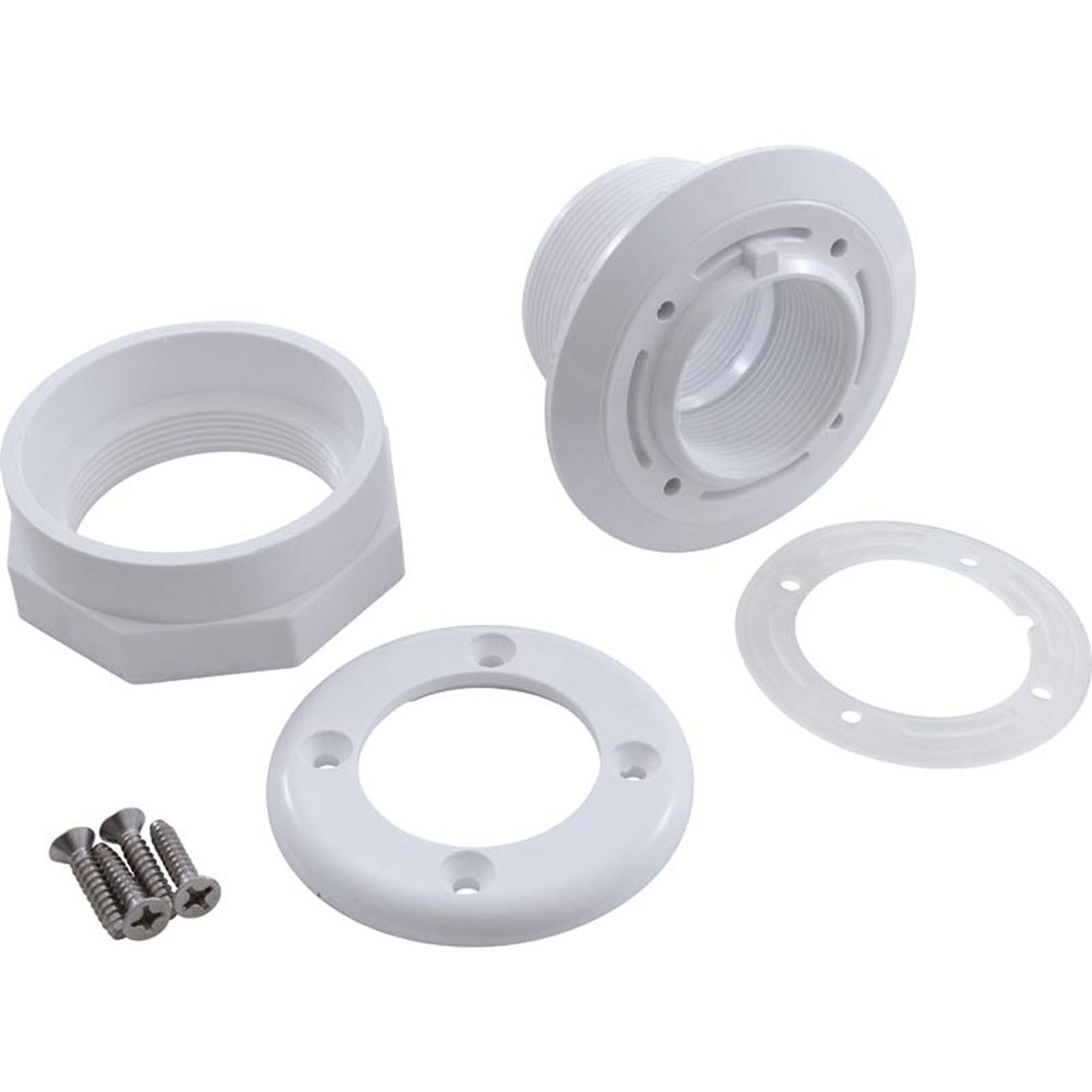Wall Fitting, WW, Vinyl Liner, 3"hs, 1-1/2"fpt, 3-1/2"fd, Wht