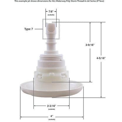 Jet Intl, WW Poly Storm, 4" fd, Twin Roto, escala de texto, blanco, rosca