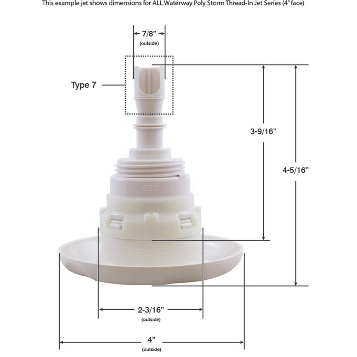 Jet Intl, WW Poly Storm, 4"fd, Massage, Txt Scal, White, Thd