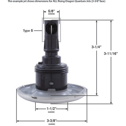 Jet Intl, RD Quantum, 3-3/8"fd, Dir, Solide, SS/Gris, Fileté