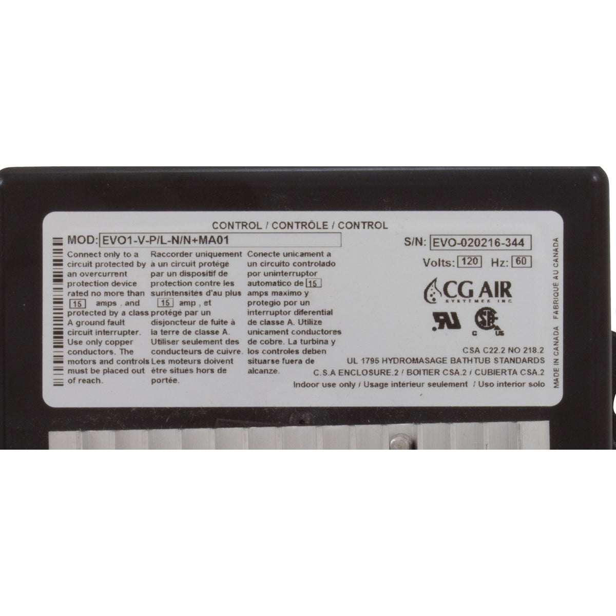 Bath Control, CG Air, EVO, 115v/230v 60Hz, 230v 50Hz