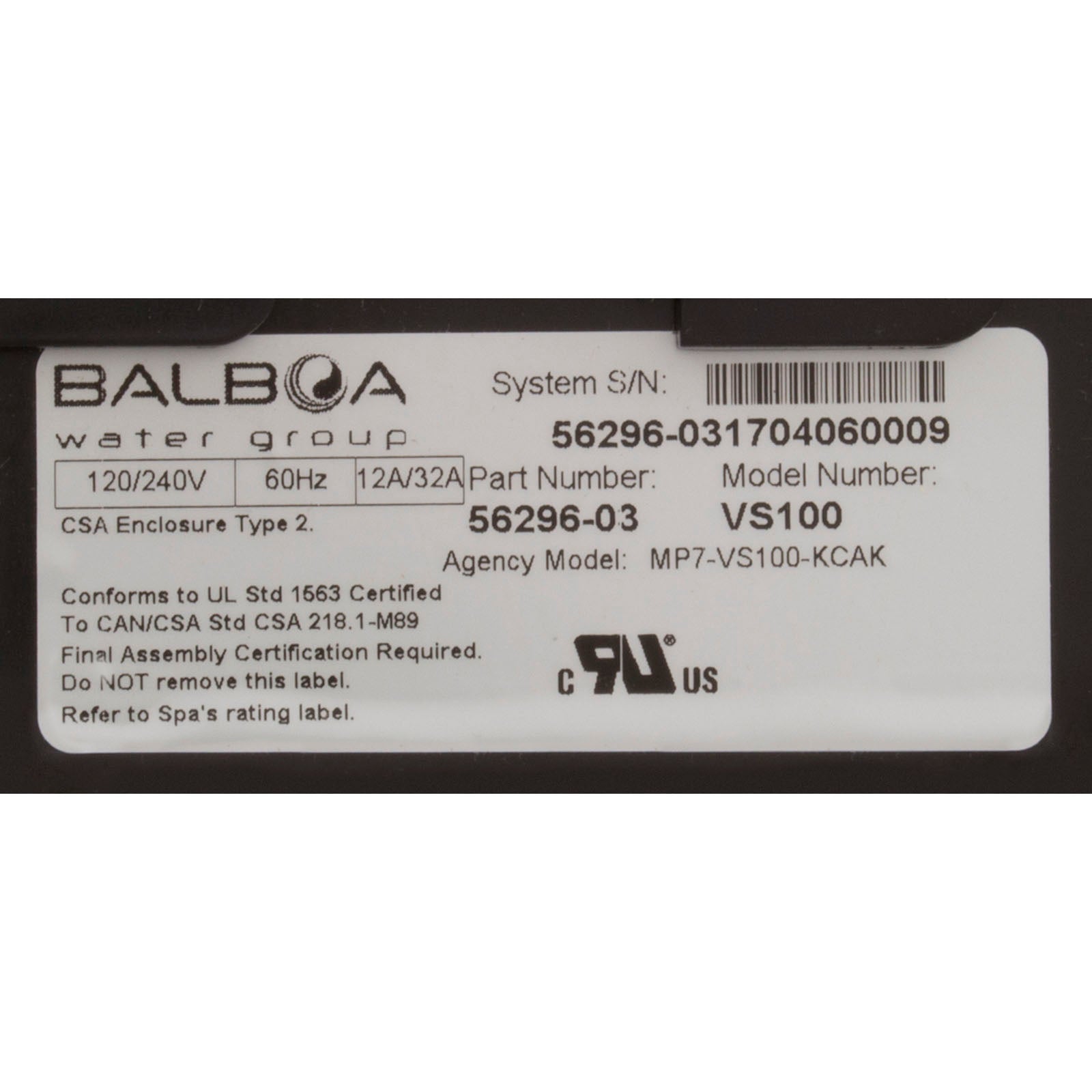 Control, BWG VS100, P1, Oz, Lt, 115v, With GFCI Cord