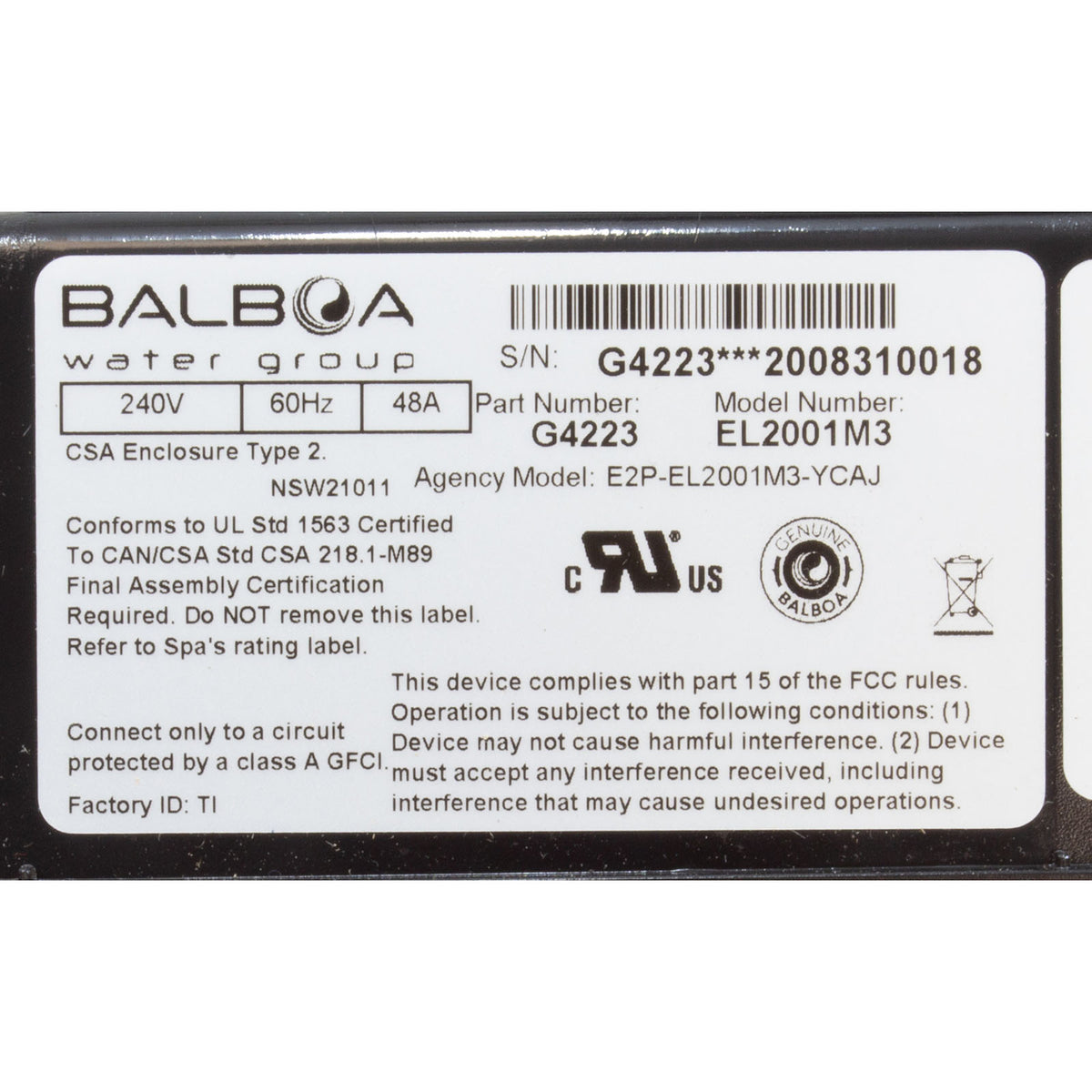 Control, Genuine BWG EL2001M3, P1 (2) , P2 (2) , Bl, 4kW, 115v/230v