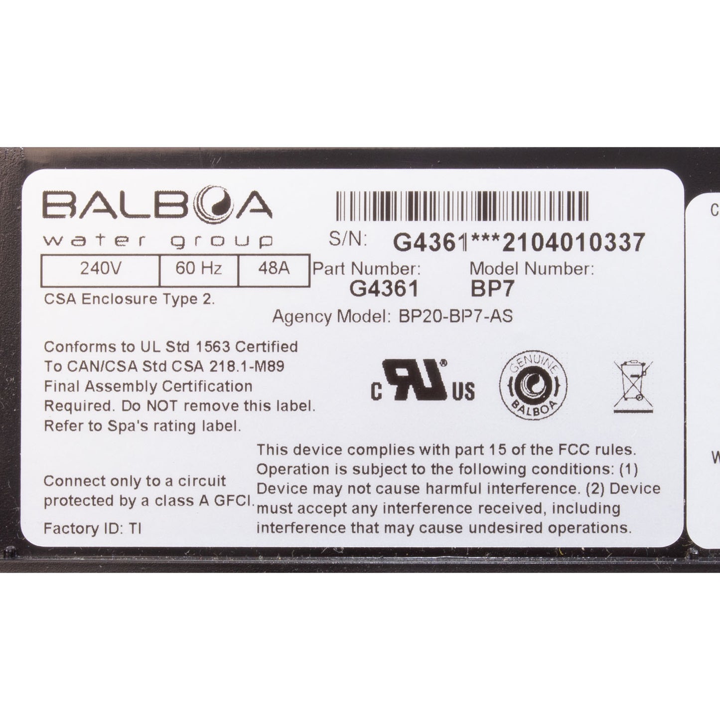 Solo control, Balboa Water Group BP7, 4,0 kW, con Plug-n-Click