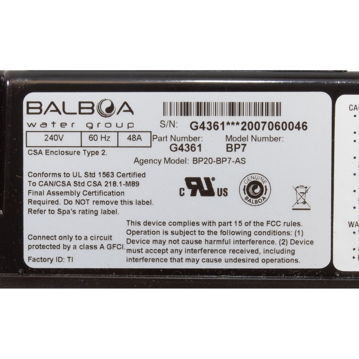 Control, Balboa Water Group Retrofit Kit, BP7, TP500