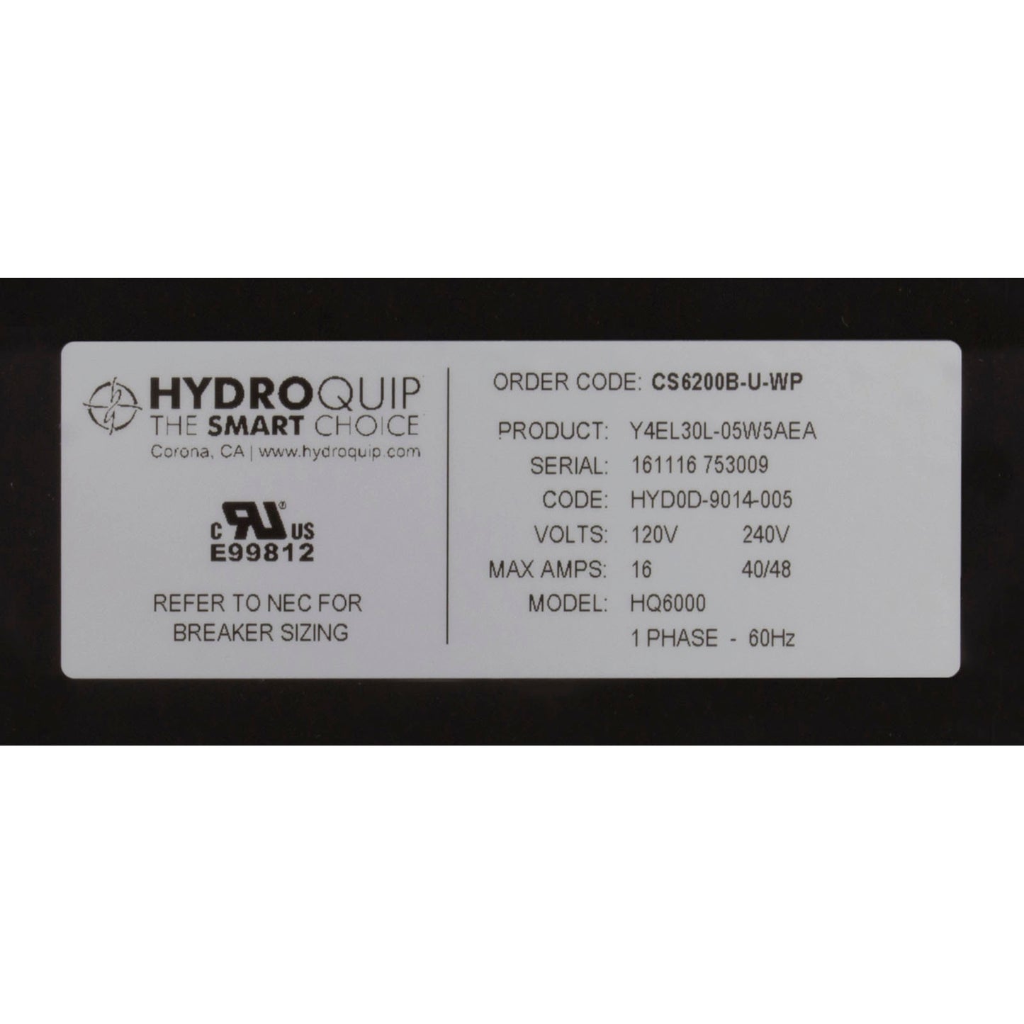 Contrôle, HQ CS6230B WaterPro, P1, P2(2), Oz, Lt, 5,5 kW, VL701S