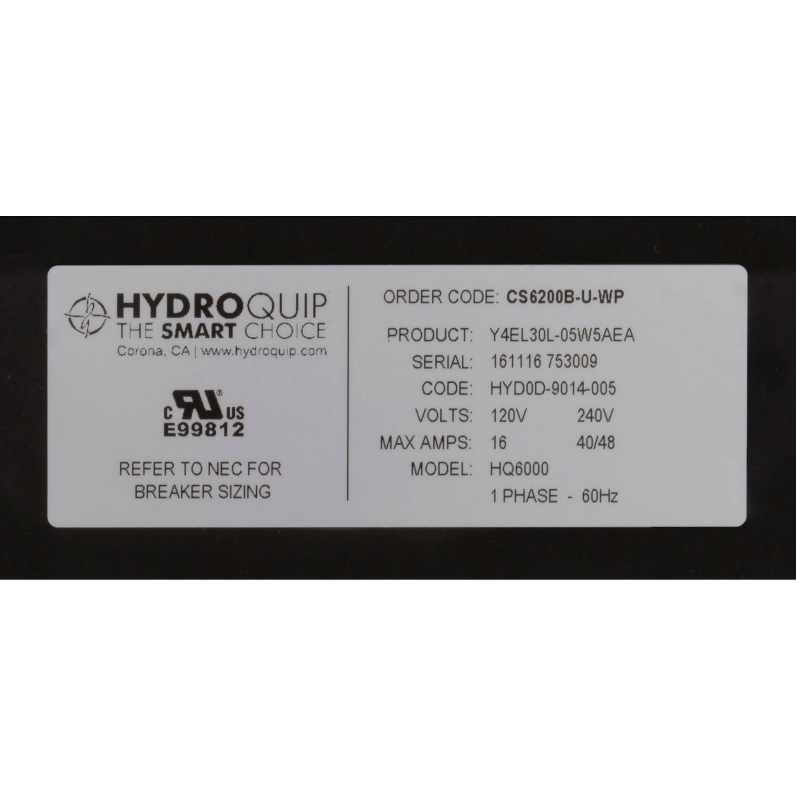 Control, HQ CS6230B WaterPro, P1, P2(2), Oz, Lt, 5.5kW, VL701S