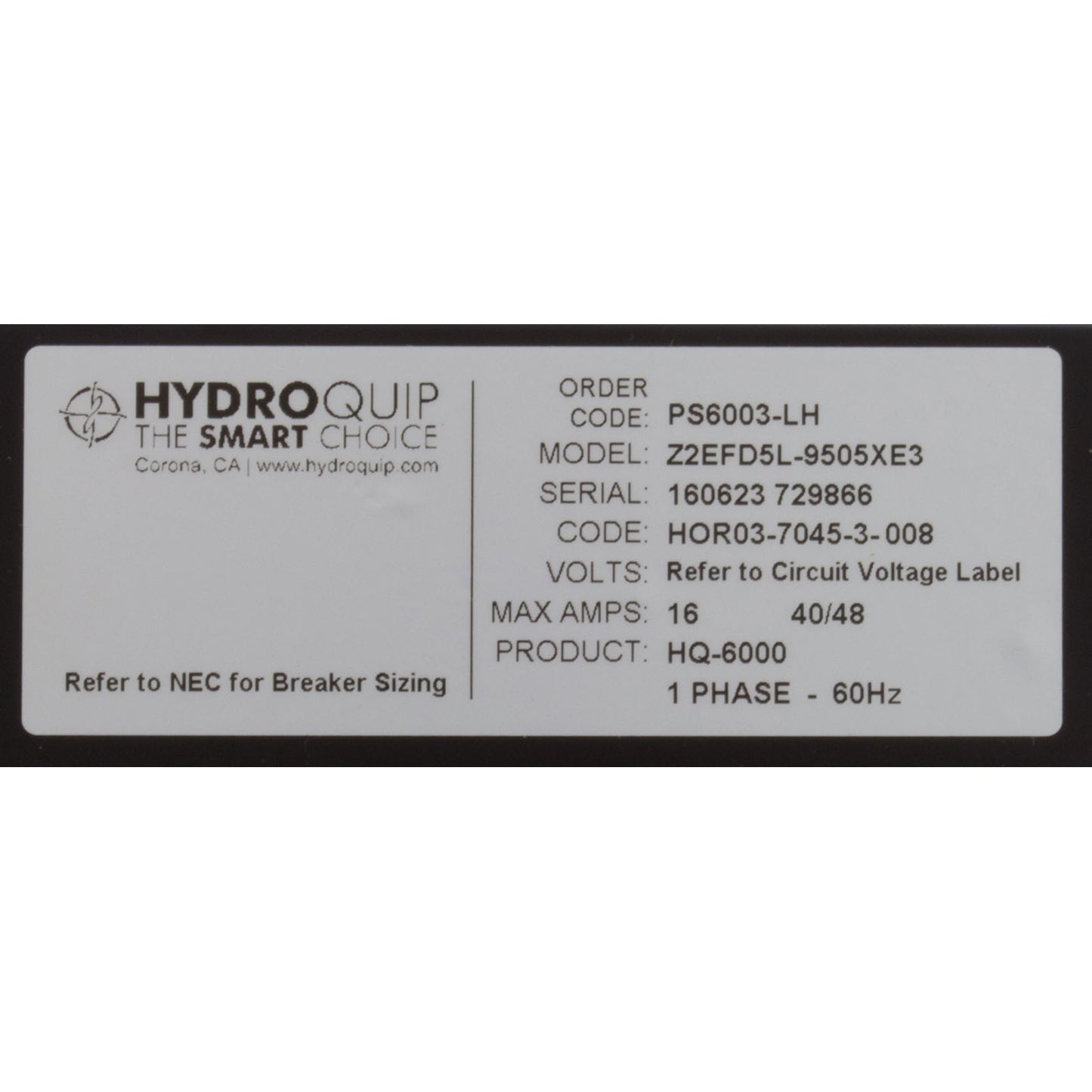 Contrôle, Hydro-Quip PS6003-LH, P1, P2, Bl, Oz, Lt, LH, 115v/230v