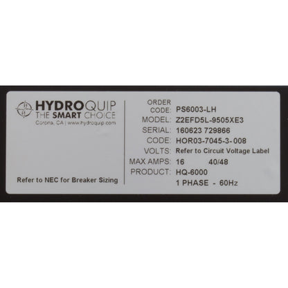 Contrôle, Hydro-Quip PS6003-LH, P1, P2, Bl, Oz, Lt, LH, 115v/230v