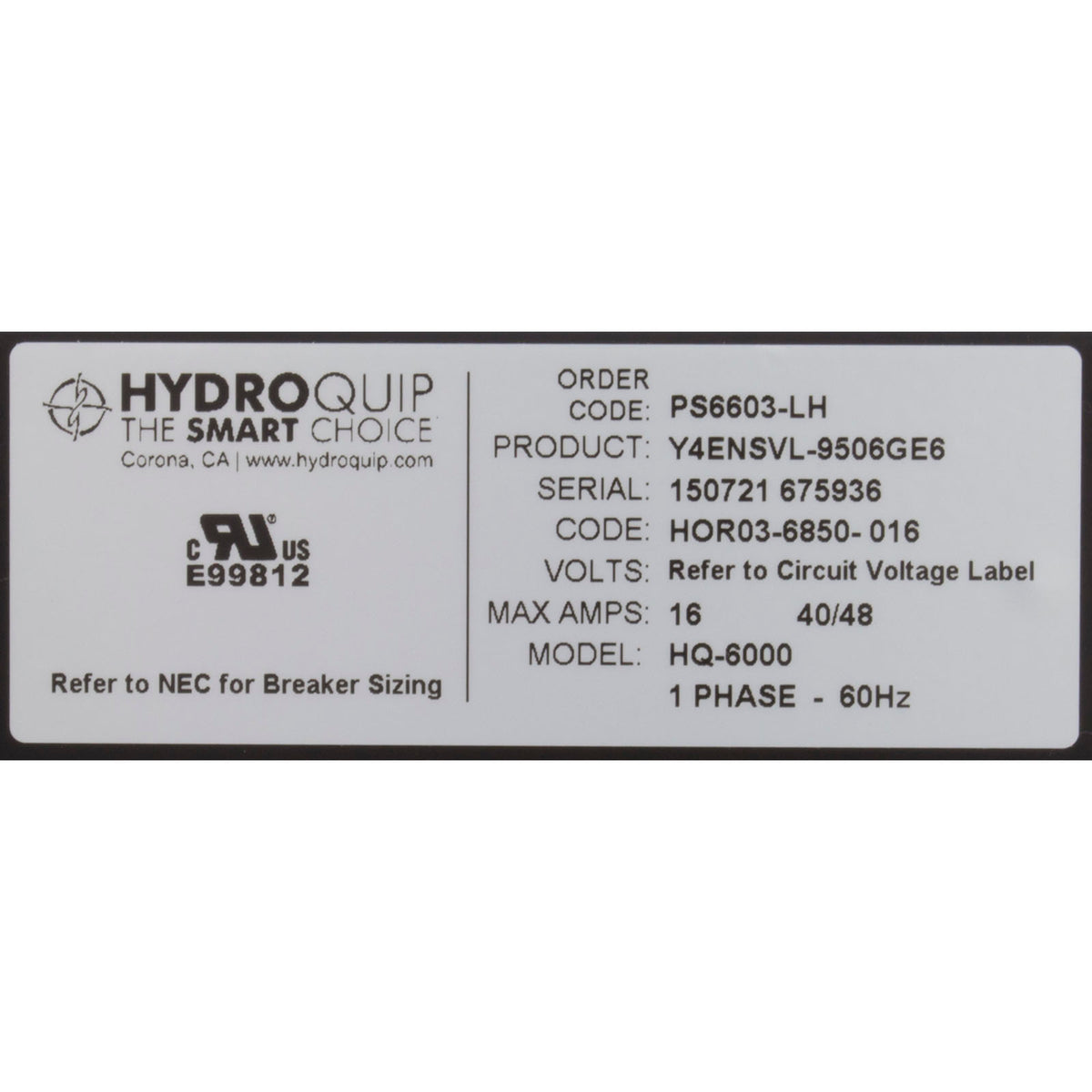 Control, H-Q PS6603HS30, P2 2-spd, Bl, Oz, Lt, Cp, 5.5kw Eco 3