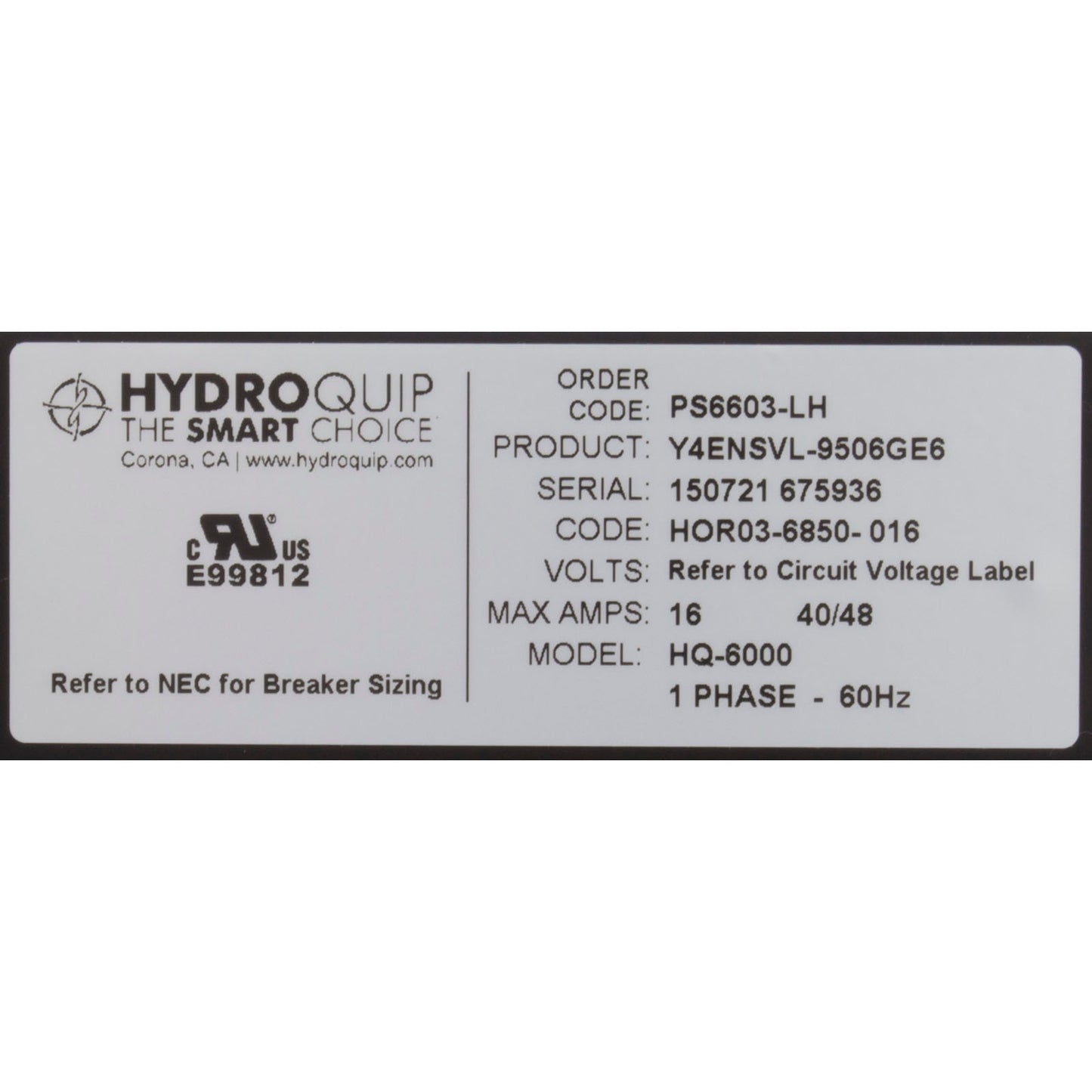 Contrôle, HQ PS6603HS30, P2 2 vitesses, Bl, Oz, Lt, Cp, 5,5 kW Eco 3