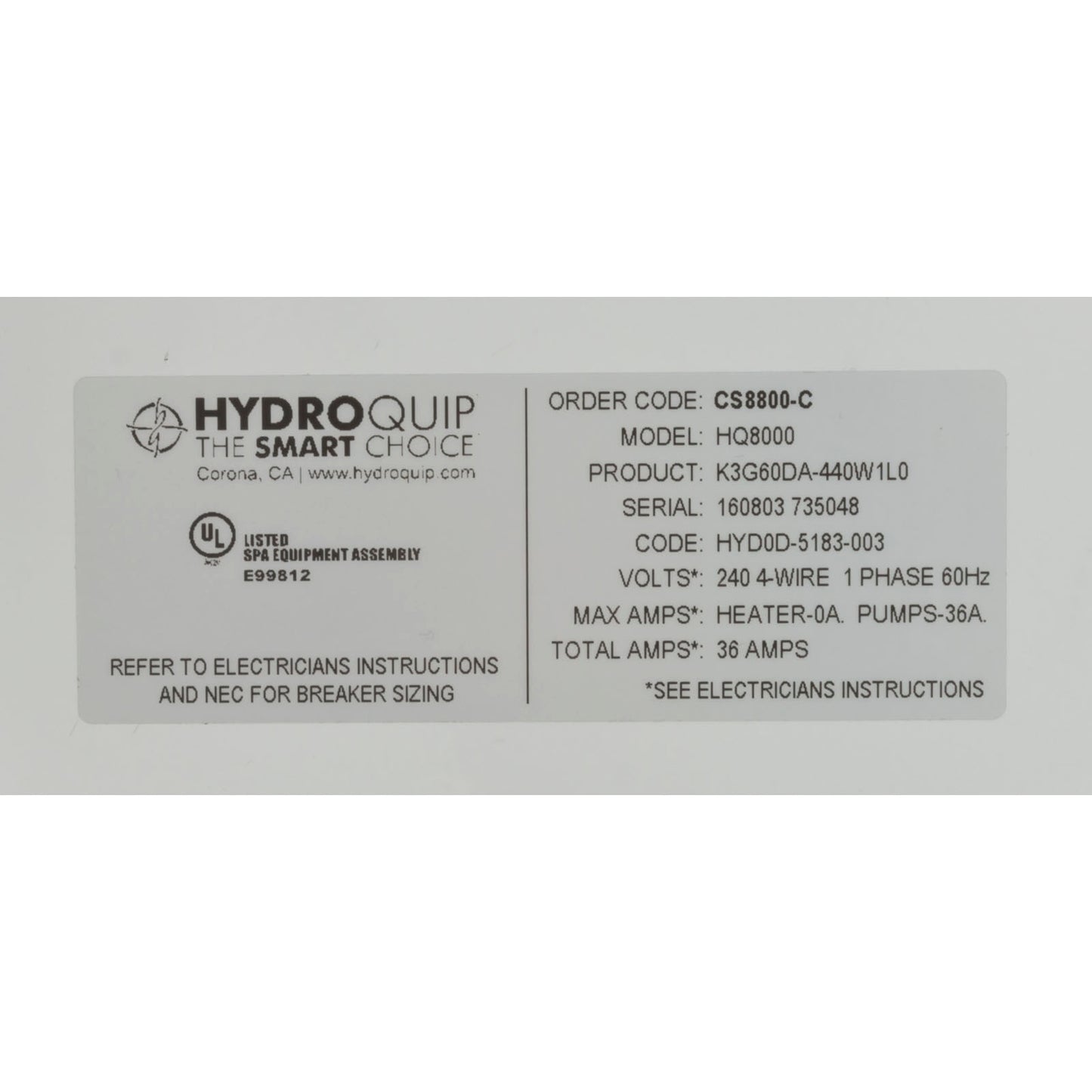 Outdoor Control, Hydro-Quip CS8800-C, Gas, w/60 ftTopside