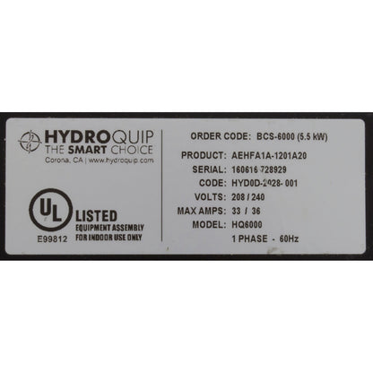 Contrôle de baptême, HQ BCS6000, 5,5 kW, 230 V, sans minuterie