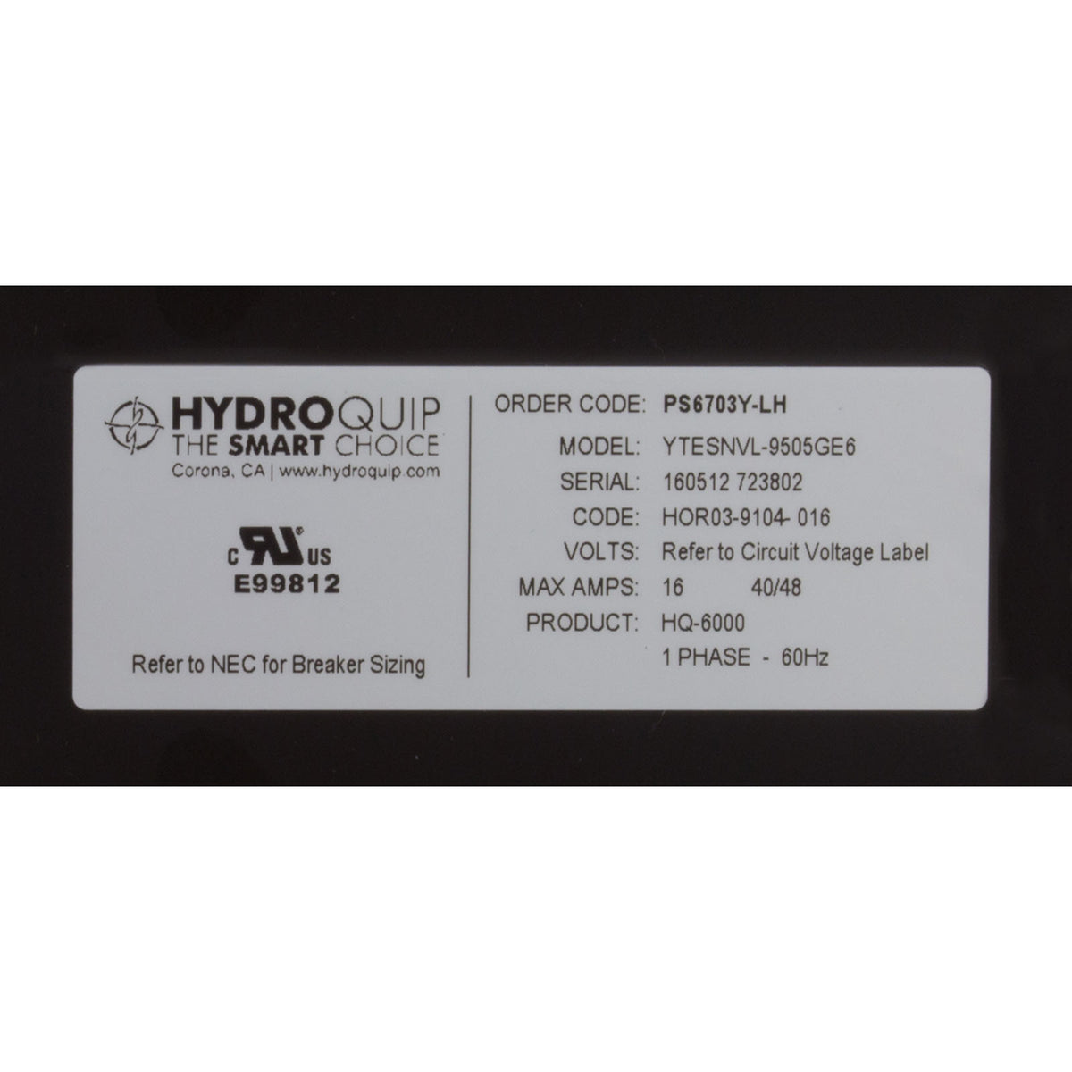Control, Hydro-Quip PS6703Y-LH, P1, P2, Bl, Oz, Lt, LH, 115v/230v