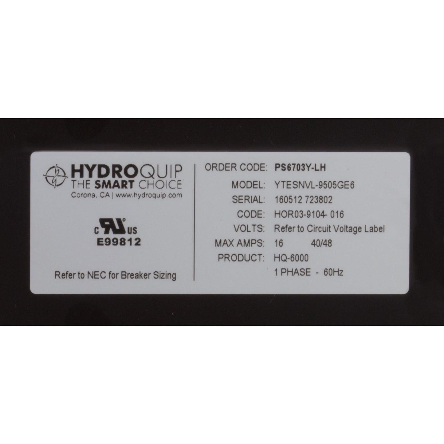 Contrôle, Hydro-Quip PS6703Y-LH, P1, P2, Bl, Oz, Lt, LH, 115v/230v