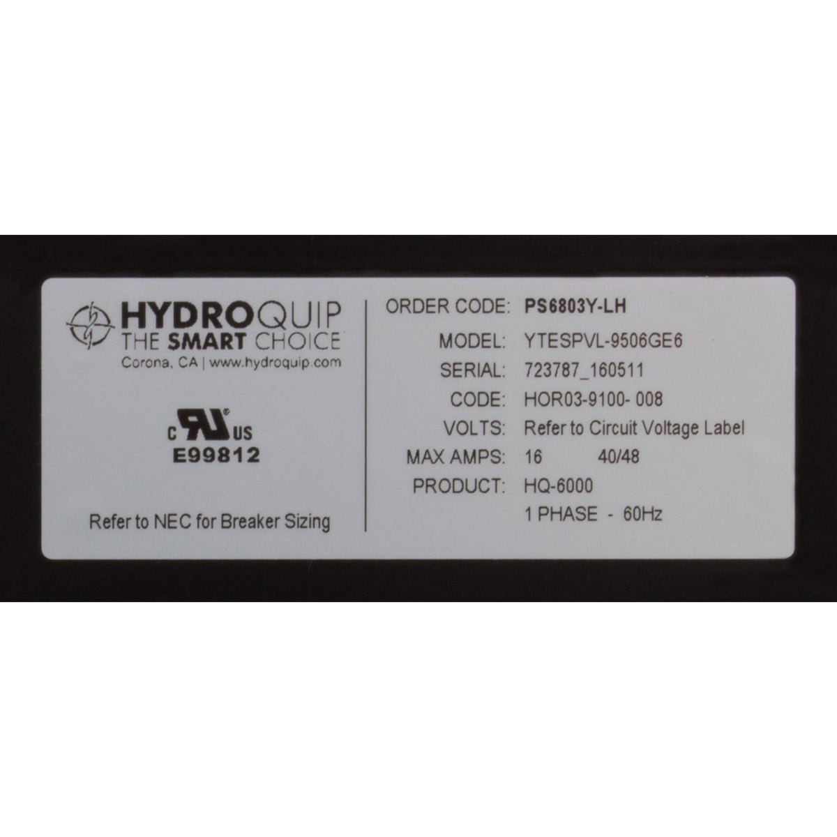 Control, H-Q PS6803Y-LH, P1, P2 2-Spd, Bl, Oz, Lt, LH, 115v/230v