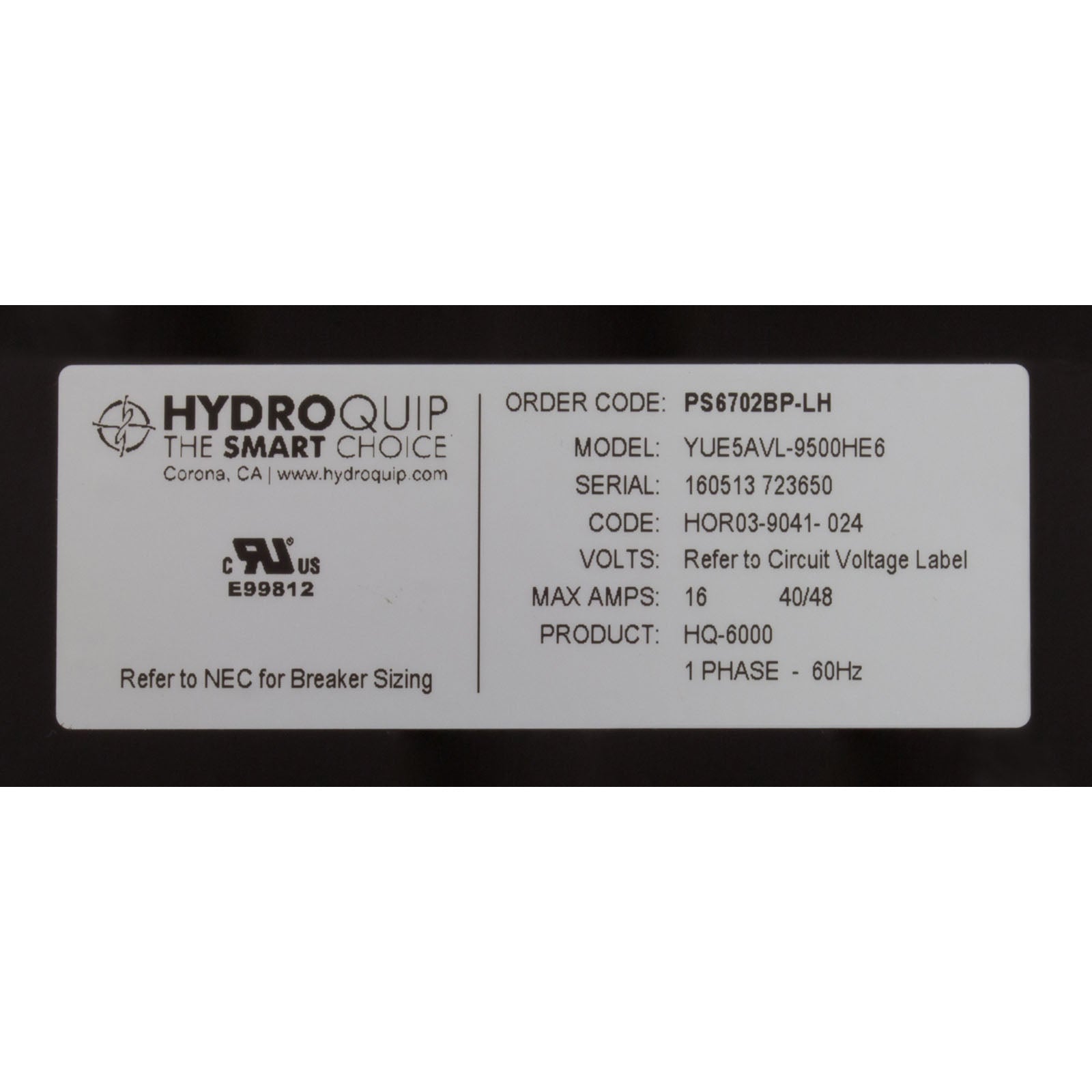 Control, Hydro-Quip PS6702BP-HS30, P1, Bl, Oz, Lt, 4.0kW, TP400
