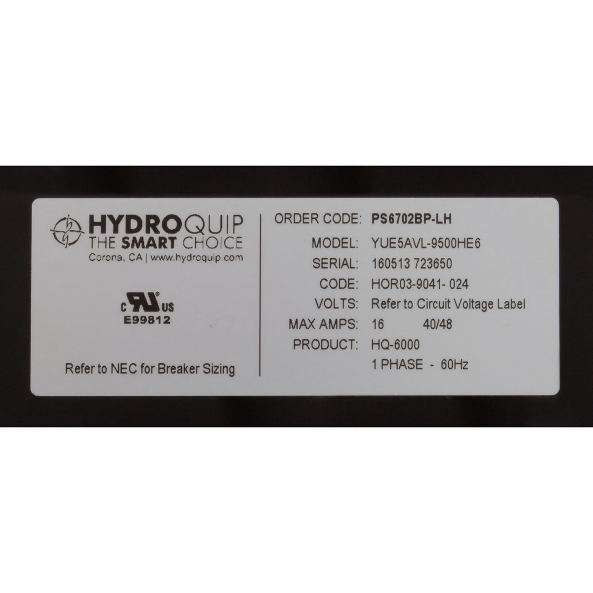 Control, H-Q PS6702BP-HS60, P1, Bl, Oz, Lt, 4.0kW, TP600